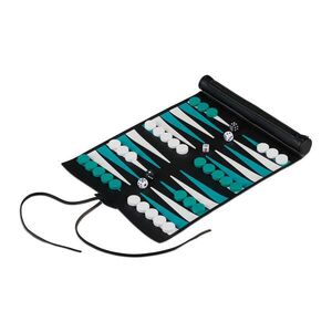 Relaxdays BACKGAMMON Tyrkysová cestovní sada rolovací 38-dílná obraz