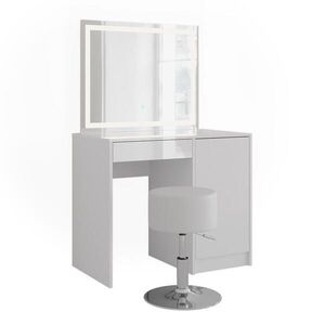Vicco TOALETNÍ STOLEK Sherry Bílá/bílý vysoký lesk 89.8 cm s LED zrcadlem a stoličkou obraz
