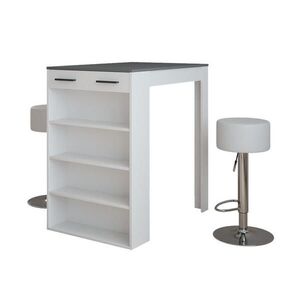 Vicco STOJACÍ BAROVÝ STŮL SE ŽIDLEMI Repose Bílá/antracitová 67 x 100 cm se 2 barovými stoličkami obraz
