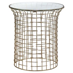 WOMO-DESIGN ODKLÁDACÍ STOLEK kulatý Ø40x45 cm s železnou konstrukcí ve zlaté barvě a skleněnou deskou obraz