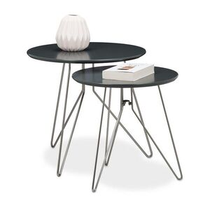 Relaxdays PŘÍRUČNÍ STOLEK Dřevodekor Niklová 2dílný-Set MDF kov 48 cm obraz