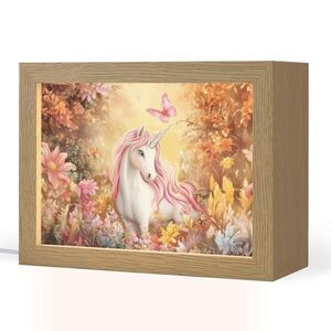 OnlyWow NOČNÍ LAMPIČKA Jednorožec - Květiny - Motýl - Růžová 20x15 cm obraz