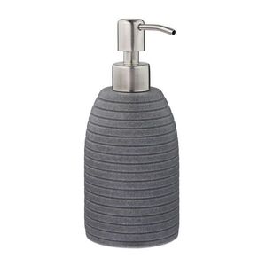 Relaxdays DÁVKOVAČ na mýdlo Šedý polyresin vroubkovaný nerezová pumpička 300 ml obraz