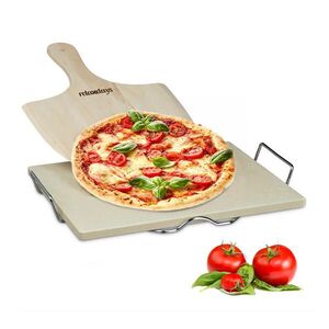 Relaxdays PIZZAKÁMEN-SET Přírodní 3-dílný kordierit 38x30 cm s dřevěnou lopatkou obraz