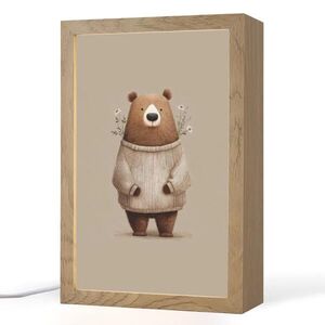 OnlyWow NOČNÍ LAMPIČKA Medvěd - Bílé květy - Cosy 20x30 cm obraz