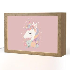 OnlyWow NOČNÍ LAMPIČKA Jednorožec - růžová - květiny 30x20 cm obraz