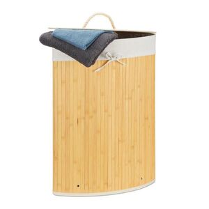 Relaxdays PRÁDELNÍK Krémový bambus rohový skládací s víkem 60 l obraz