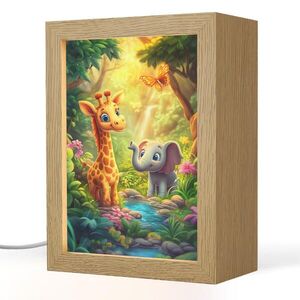 OnlyWow NOČNÍ LAMPIČKA Žirafa - slon - květiny - džungle 15x20 cm obraz