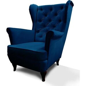 Beautysofa KŘESLO Chesterfield Falco tmavě modré s nohami v barvě wenge obraz