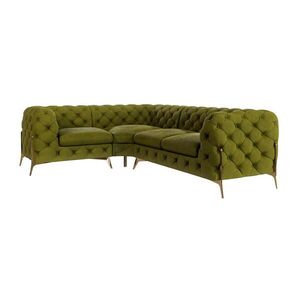S-Style CHESTERFIELD ROHOVÁ SEDAČKA Lexi v olivové se zlatými nohami - otomán vlevo obraz
