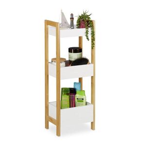 Relaxdays REGÁL Přírodní Bílá 3 košíky bambus MDF 74, 5 cm obraz