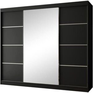 Beautysofa POSUVNÁ šatní skříň Paco 250/215/61, 3dveřová, černá, se zrcadlem obraz