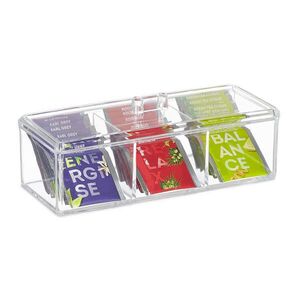 Relaxdays DÓZA Transparentní plast 3 přihrádky s víkem 9x23x9, 5 cm obraz