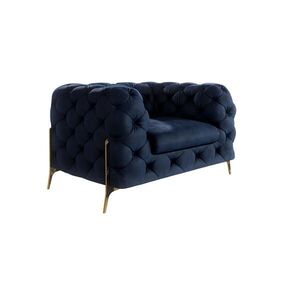 S-Style CHESTERFIELD KŘESLO Lexi z tmavě modrého sametu se zlatými nohami obraz