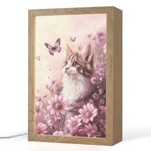 OnlyWow NOČNÍ LAMPIČKA Koťátko - Květiny - Motýli - Fialová 20x30 cm obraz