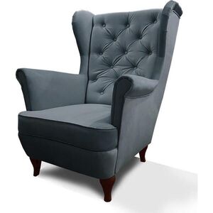 Beautysofa KŘESLO Chesterfield Falco tmavě šedé s nohami v barvě wenge obraz