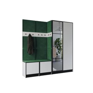 Kier Furniture ŠATNÍ SKŘÍŇ do předsíně EDEN 21 se zrcadlem - Bílá & zelená látka obraz