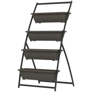 Outsunny ZÁHONOVÉ SCHODY Květinový regál do zahrady, ocel, hnědý, 76 x 79 x 162 cm obraz