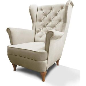 Beautysofa KŘESLO Chesterfield Falco béžové s dřevěnými nohami obraz
