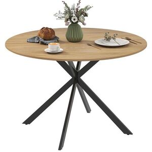 HOMCOM KRUHOVÝ jídelní stůl pro 4 osoby, Ø 120 cm, kuchyňský stůl v industriálním stylu, dub obraz