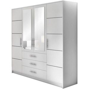 Beautysofa ŠATNÍ SKŘÍŇ Bali 4dveřová, se 3 zásuvkami a zrcadlem, bílá obraz