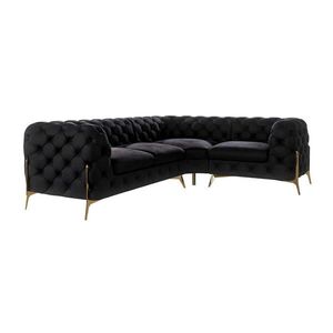 S-Style CHESTERFIELD ROHOVÁ SEDAČKA Lexi z černého sametu se zlatými nohami - otomán vpravo obraz