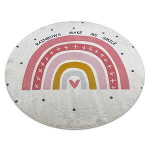 rugsX BAMBINO 47810 mycí kulatý kobereček Duha, tečky pro děti protiskluz - bílá / růžový 80 cm obraz