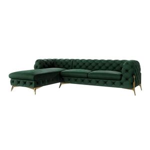 S-Style CHESTERFIELD ROHOVÁ SEDAČKA Lexi v lahvově zelené se zlatými nohami - otomán vlevo obraz
