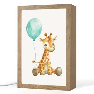 OnlyWow NOČNÍ LAMPIČKA Žirafa - Dítě - Zvířata - Modrý balón 20x30 cm obraz