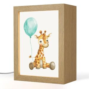 OnlyWow NOČNÍ LAMPIČKA Žirafa - Dítě - Zvířata - Modrý balón 15x20 cm obraz