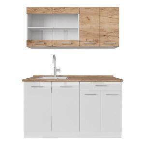 Vicco JEDNOTKOVÁ KUCHYNĚ R-Line Zlatá síla dub/bílá 140 cm dvoubarevné skříňky, PR Dub obraz