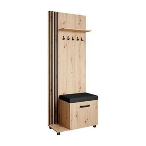 Beautysofa ŠATNÍ skříň LIVIA – vysoká skříň s věšáky a botníkem, dub Artisan, lamely černé, sedák černý, levá obraz