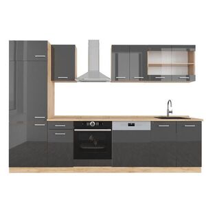 Vicco KUCHYŇSKÝ KOUT R-Line Antracitový vysoký lesk/zlatý dub power 300 cm , PD Dub obraz