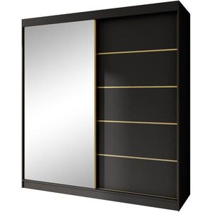 Beautysofa SKŘÍŇ s posuvnými dveřmi Marika Lux, 2dveřová, se zásuvkami, černá + zlatá, 200 cm obraz