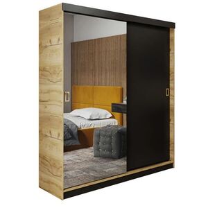 Kier Furniture POSUVNÁ ŠATNÍ SKŘÍŇ RETRO 1 138 - Dub Craft & Černá 138x205x59cm obraz