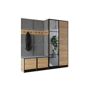Kier Furniture ŠATNÍ SKŘÍŇ do předsíně EDEN 21 se zrcadlem - Dub Craft & šedá látka obraz