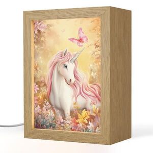 OnlyWow NOČNÍ LAMPIČKA Jednorožec - Květiny - Motýl - Růžová 15x20 cm obraz