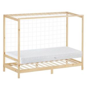ML-DESIGN DĚTSKÁ POSTEL ve tvaru fotbalové brány 90 x 200 cm s matrací, výška: 16 cm, přírodní borové dřevo obraz