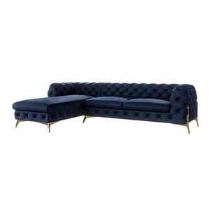 S-Style CHESTERFIELD ROHOVÁ SEDAČKA Lexi z marineblau sametu se zlatými nohami - otomán vlevo obraz