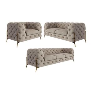 S-Style CHESTERFIELD SEDACÍ SOUPRAVA 3+2+1 Lexi v tmavé krémové se zlatými nohami obraz