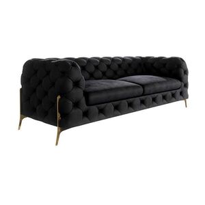 S-Style CHESTERFIELD TŘÍMÍSTNÁ POHOVKA Lexi z černého sametu se zlatými nohami obraz