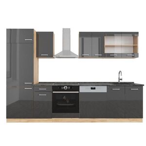 Vicco KUCHYŇSKÝ KOUT R-Line Antracitový vysoký lesk/zlatý dub power 300 cm , PD Antracit obraz