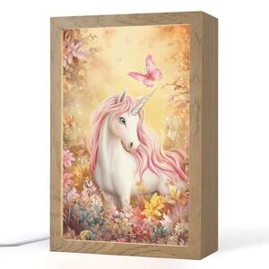 OnlyWow NOČNÍ LAMPIČKA Jednorožec - Květiny - Motýl - Růžová 20x30 cm obraz