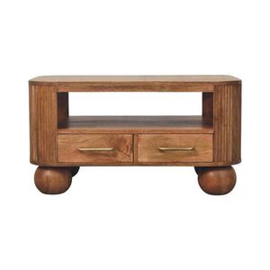 Artisan Furniture MEDIÁLNÍ SKŘÍŇ kulatý otevřený úložný prostor, 2 zásuvky, v kaštanovém provedení, béžová obraz