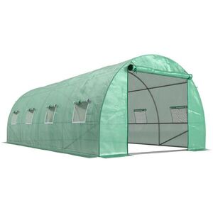 Outsunny SKLENÍK cca 6 x 3 x 2 m fóliový skleník s 8 okny, roletovými dveřmi, srolovatelnými bočními stěnami, UV odolný fóliový tunel, zelený obraz