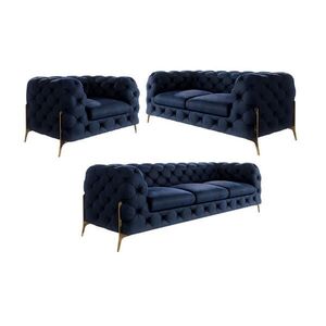 S-Style CHESTERFIELD SEDACÍ SOUPRAVA 3+2+1 Lexi v námořnické modři se zlatými nohami obraz
