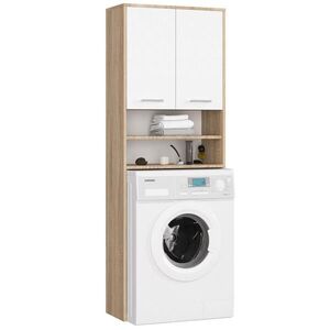 RAUMHIRSCH FURNITURE SKŘÍŇ NA PRAČKU se dvěma dvířky, 64 × 30 × 190 cm dub Sonoma, bílá obraz