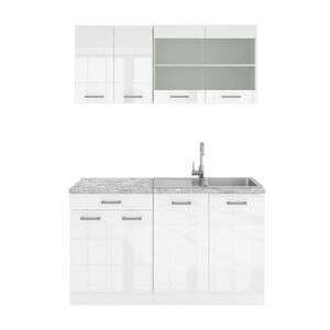 Vicco JEDNOTKOVÁ KUCHYNĚ R-Line Bílá vysoký lesk 140 cm s pracovní deskou obraz