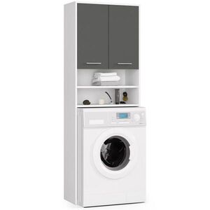 RAUMHIRSCH FURNITURE SKŘÍŇ NA PRAČKU se dvěma dvířky, 64 × 30 × 190 cm Bílá, Šedá obraz