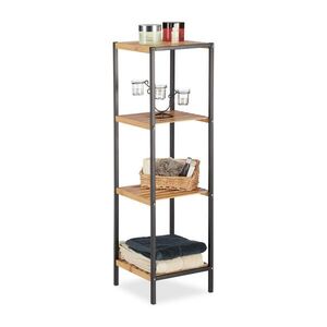 Relaxdays REGÁL přírodní černá bambus ocel 4 police 104x30x30 cm obraz